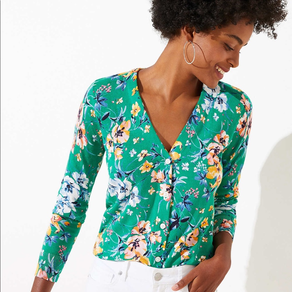 NWT LOFT FLORAL V NECK CARDIGAN